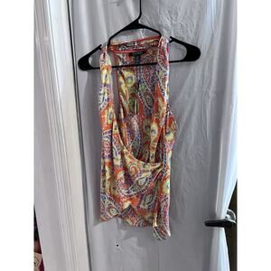 Lauren Ralph Lauren Multicolor Floral Paisley Crossover Faux Wrap Blouse Sz 14